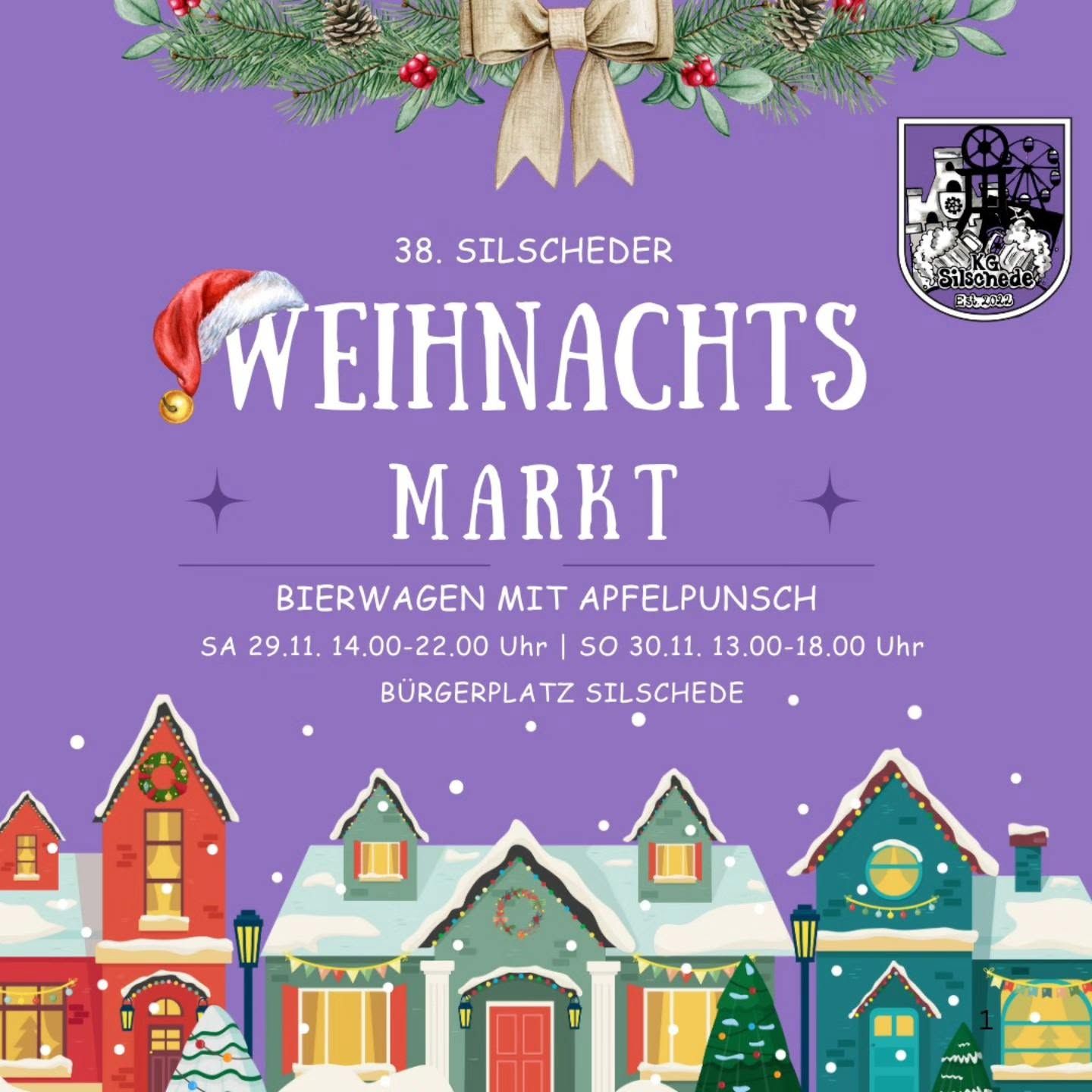 Plakat: 38. Silscheder Weihnachtsmarkt, Bierwagen mit Apfelpunsch, 29. und 30. November 2025